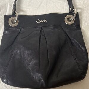 Coach Black Leather Shoulder Bag with Silver Accents